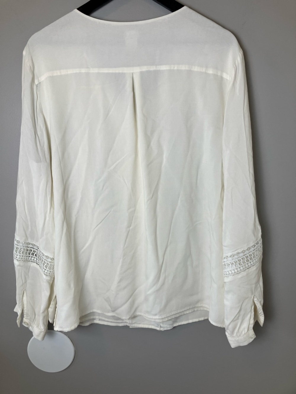 Chico's Size 3 Ivory Lace Trim Blouse Women's XL 16/18 Boho Romantic Long Sleeve - Picture 6 of 9